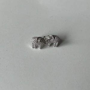 Silver, cubic zirconia elephant stud earrings